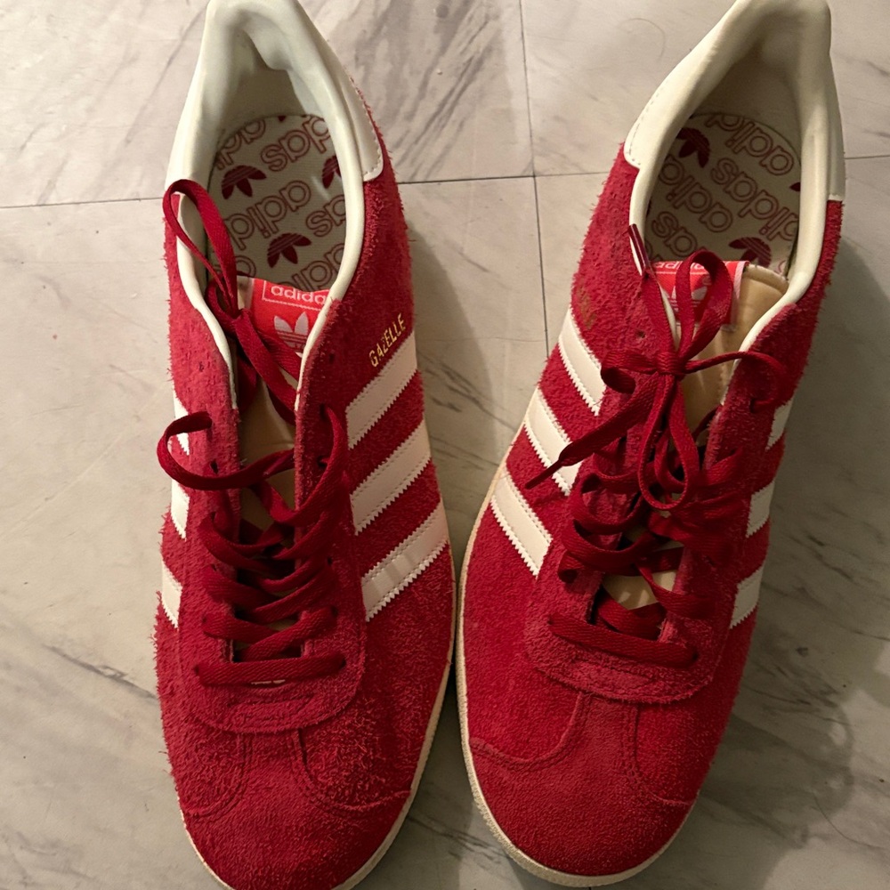 adidas Red Suede Sneakers with White Stripes